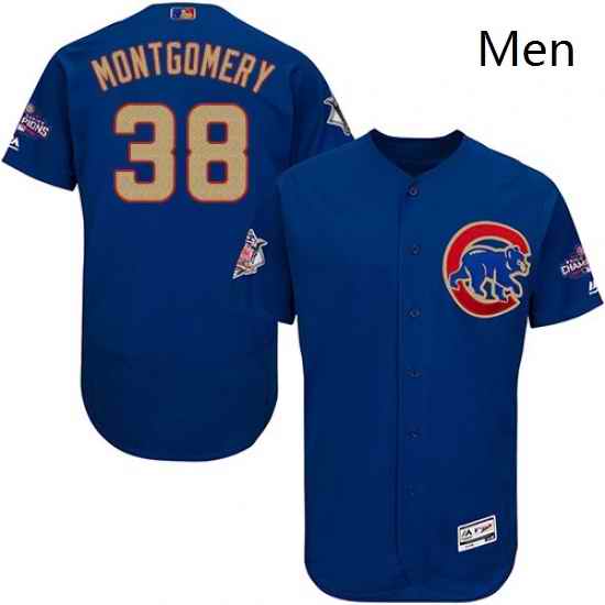 Mens Majestic Chicago Cubs 38 Mike Montgomery Royal Blue 2017 Gold Champion Flexbase Authentic Collection MLB Jersey